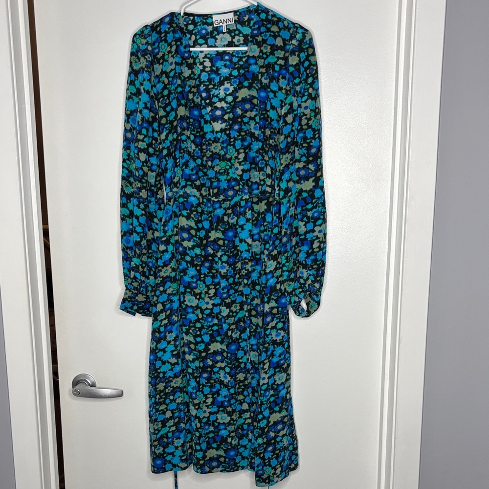 Ganni Vibrant Floral Long Sleeve Wrap Dress